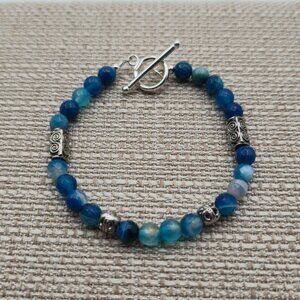 7 Inch Sterling Silver Cool Blue Stones Bracelet B513